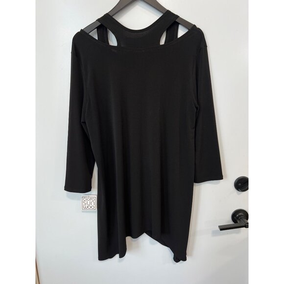 Clara Sun Woo Tunic Size XL Black Asymmetric Hem Cutout Neckline Lagenlook Artsy - Picture 2 of 8